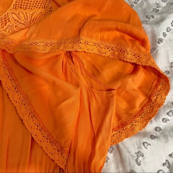 Beautiful Stories Orange Flutter Kimono Sleeve Crochet Beaded Dress - Picture 7 of 8
